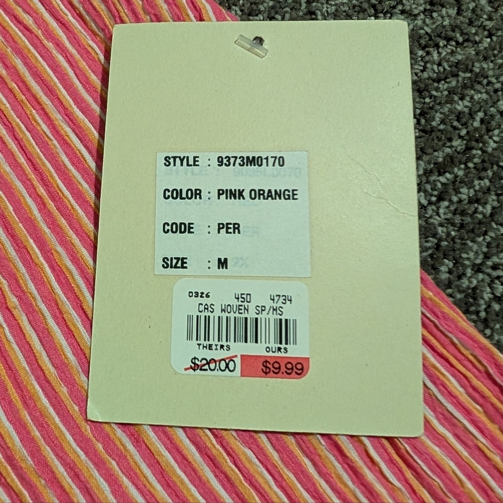 Krazy Kat Pink Orange White Striped Sleeveless Button-Up Shirt NWT - Medium - Picture 7 of 11
